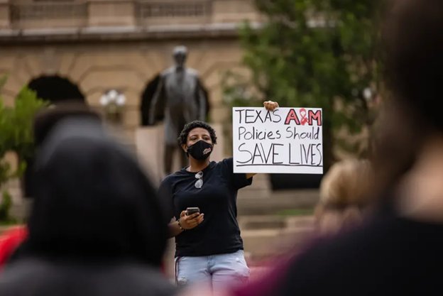 Texas A&M students gathered Tuesday to demand more mandatory COVID-19 precautions on the College Station campus. School leaders have said they’re limited in what they can require. University leaders have encouraged mask-wearing and getting vaccinated, but they say Gov. Greg Abbott has prevented them from requiring either.
